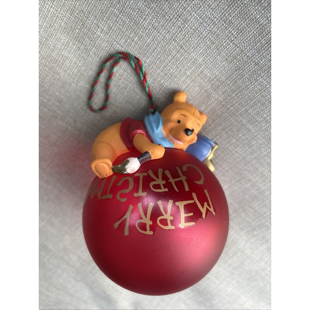 RARE Vintage Disney Store Pooh's Winter Wonderland Christmas Ornament Red 1996